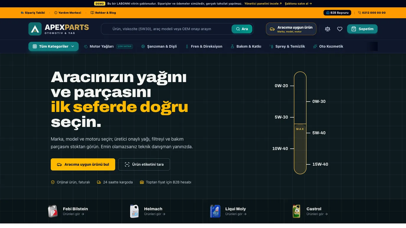 Oto parça mağazası ve bayi portalı tasarım önizlemesi