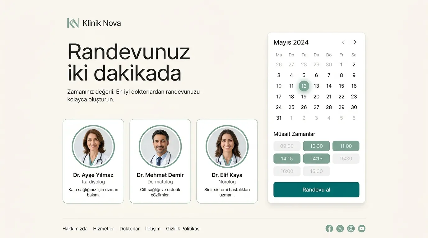 Online randevulu klinik sitesi tasarım önizlemesi