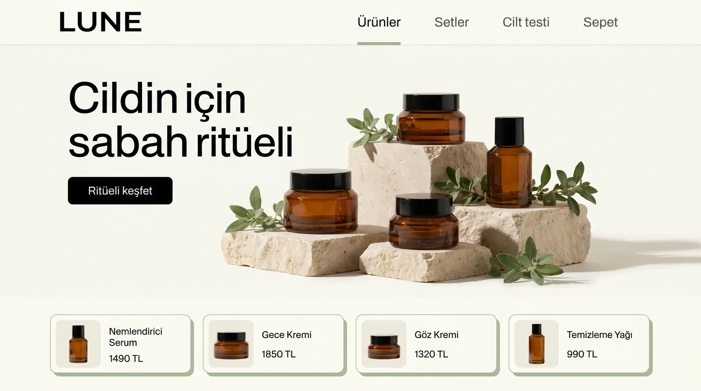 Ritüel odaklı kozmetik mağazası tasarım önizlemesi