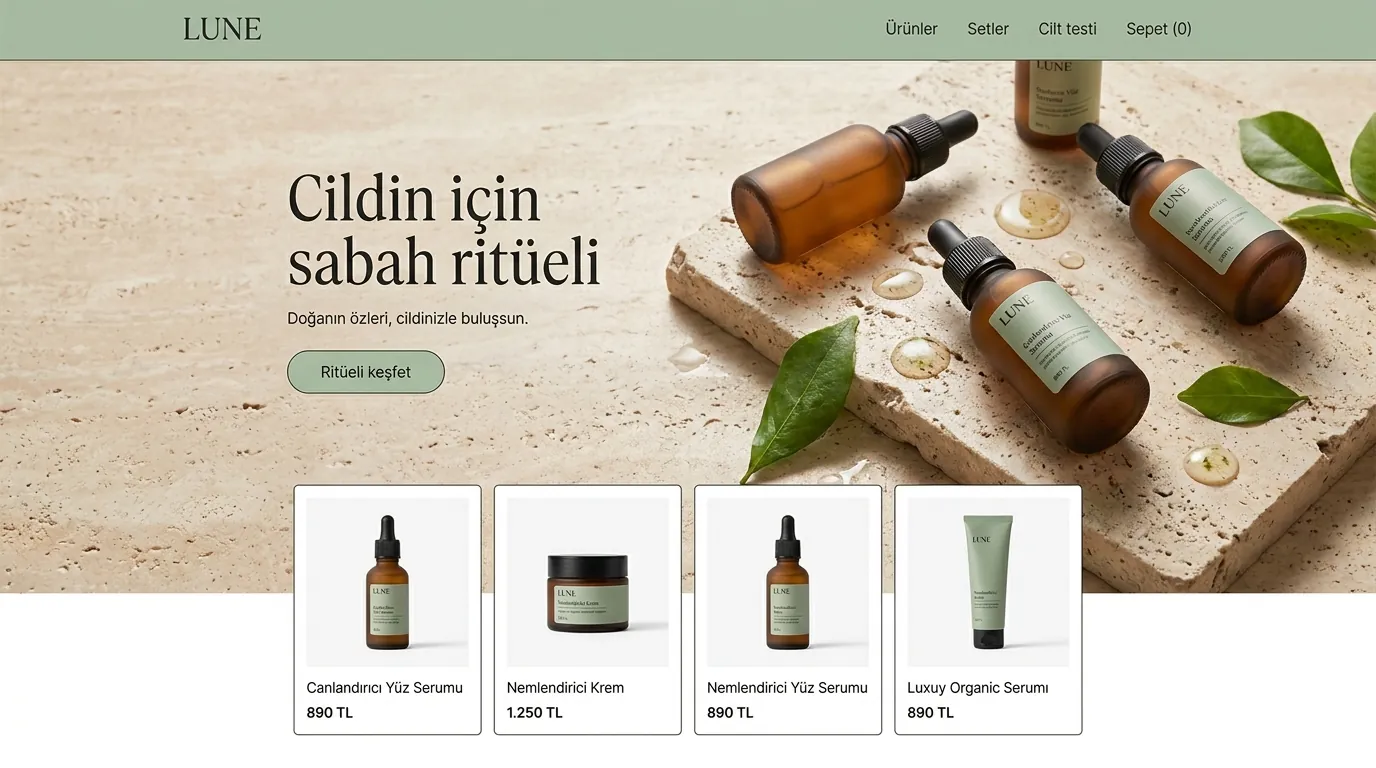 Ritüel odaklı kozmetik mağazası tasarım önizlemesi