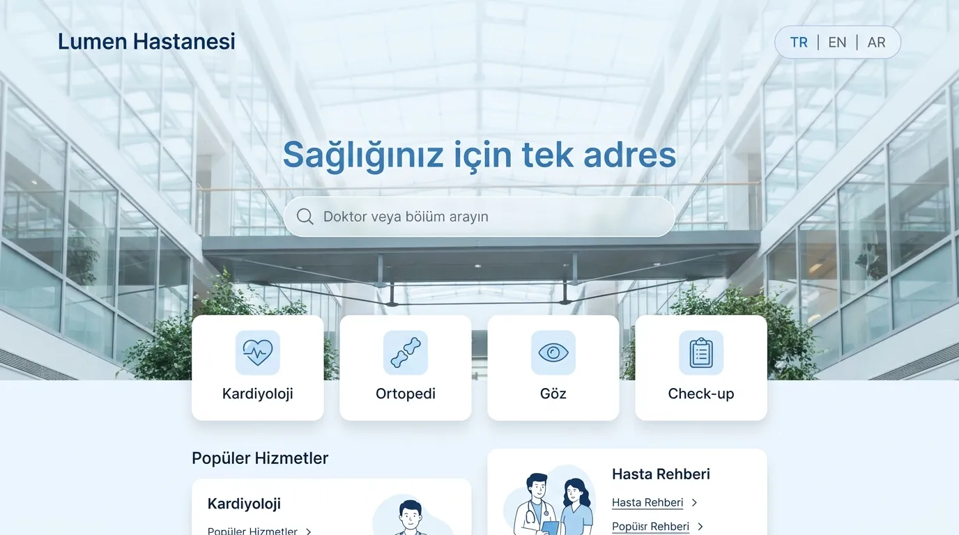 Çok branşlı hastane sitesi tasarım önizlemesi