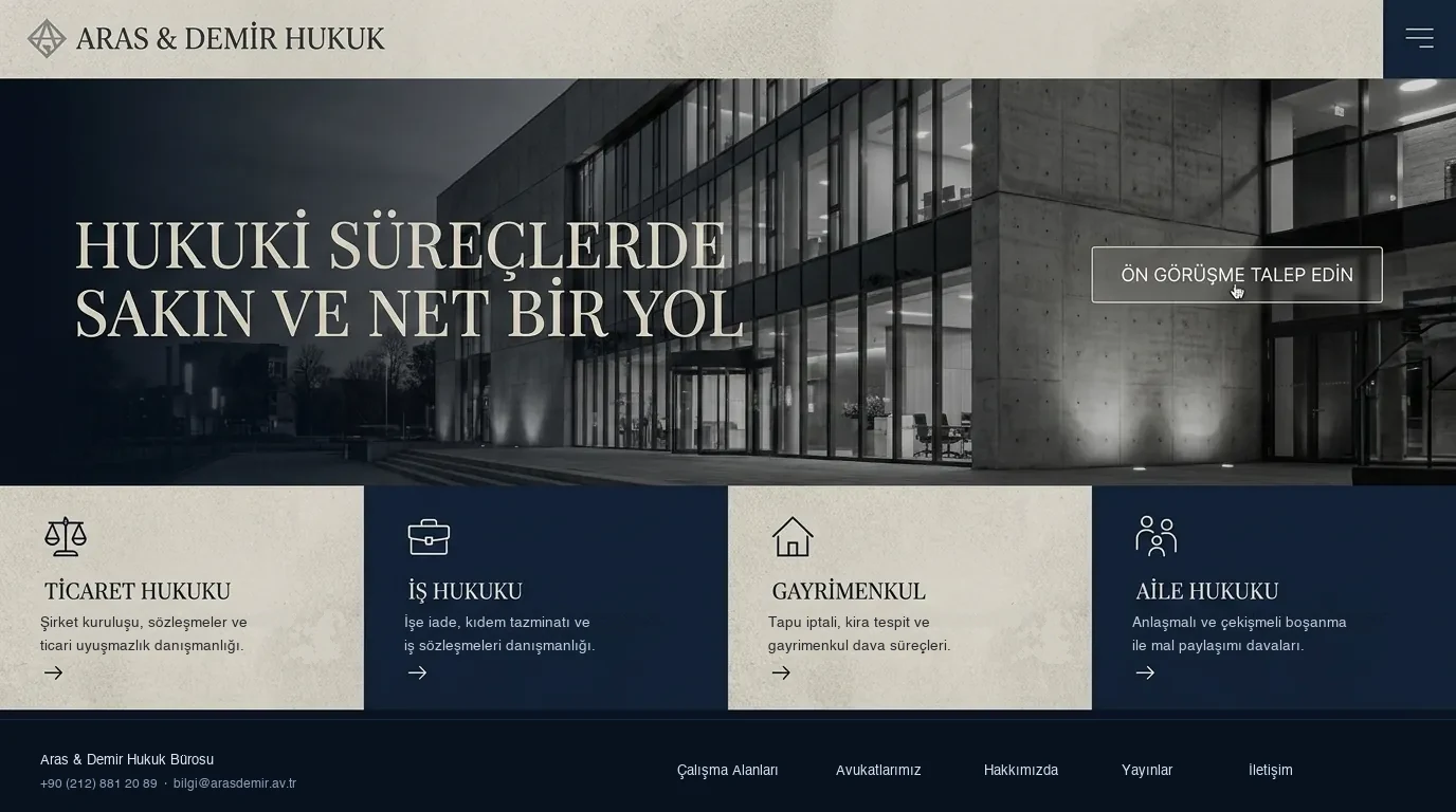 Sade ve güven veren hukuk bürosu sitesi tasarım önizlemesi